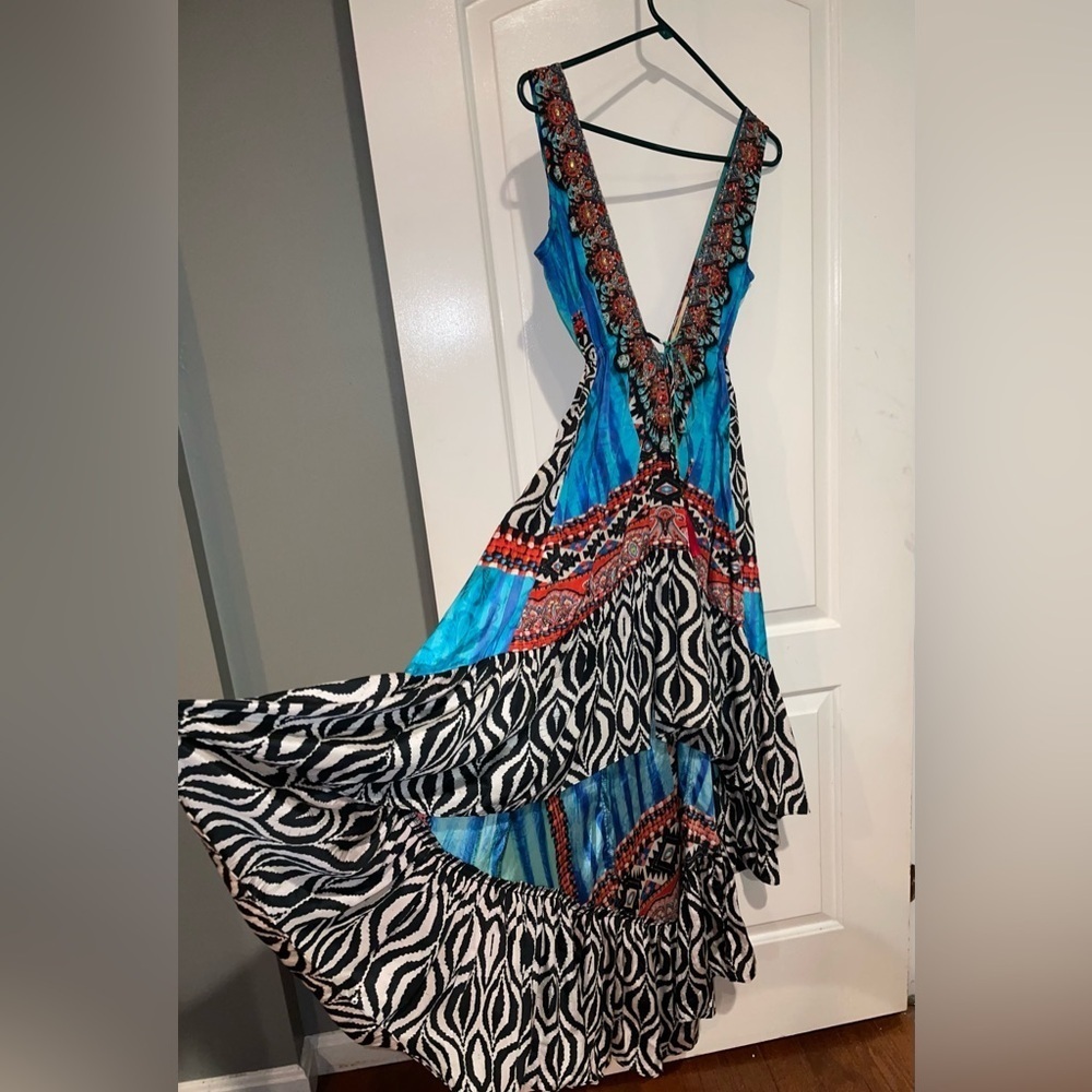 La Moda True Colours Halter 3-Way Maxi Printed Beaded Resort Dress 💙 S/M - Picture 5 of 12